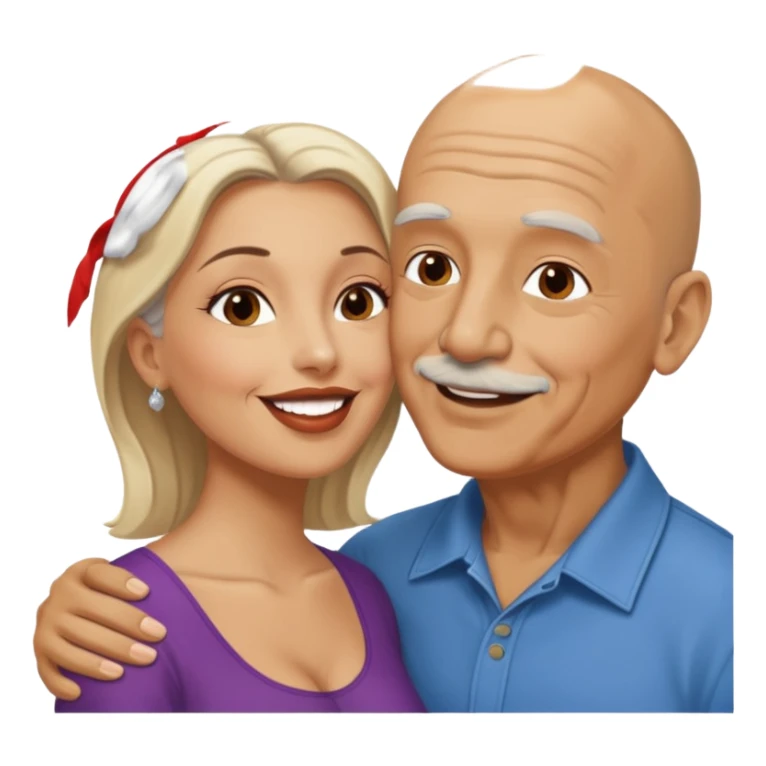 Older Bald Hispanic man kissing white dark blonde woman sticker