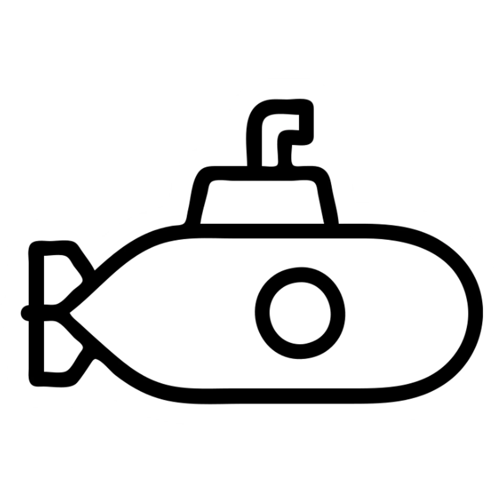 submarine icon, side view, bold lines, geometric shapes, modern iconography sticker