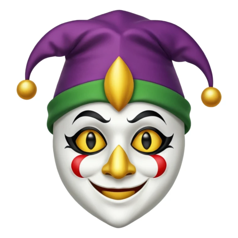 Máscara blanca con un ojo negro y otro amarillo y sombrero de bufon sticker