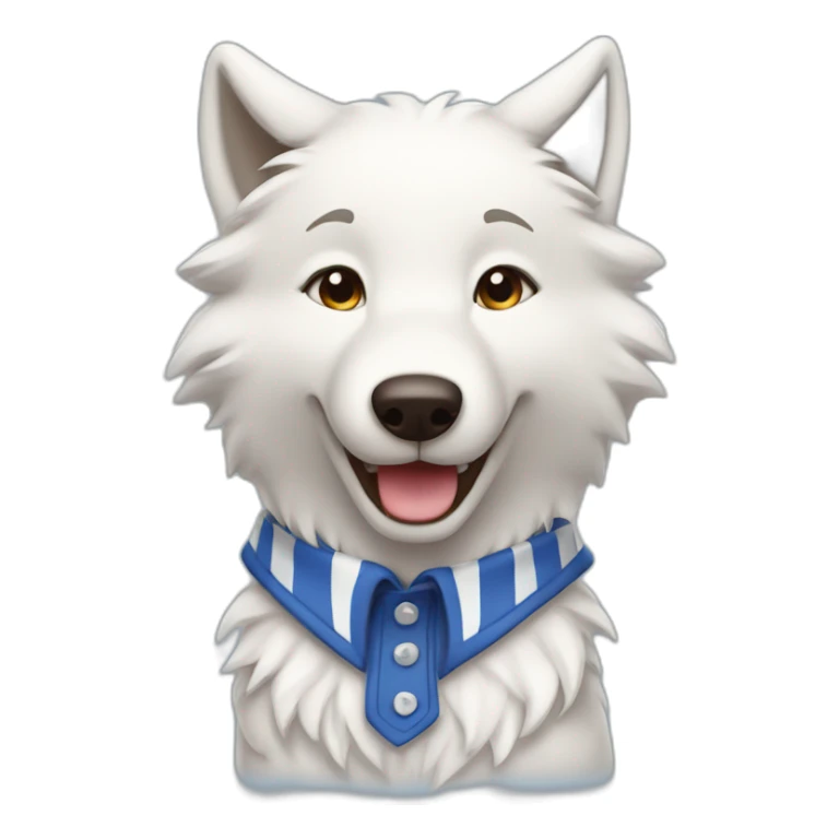 a happy white wolf wearing a horizontal blue stripe sailor shirt sticker