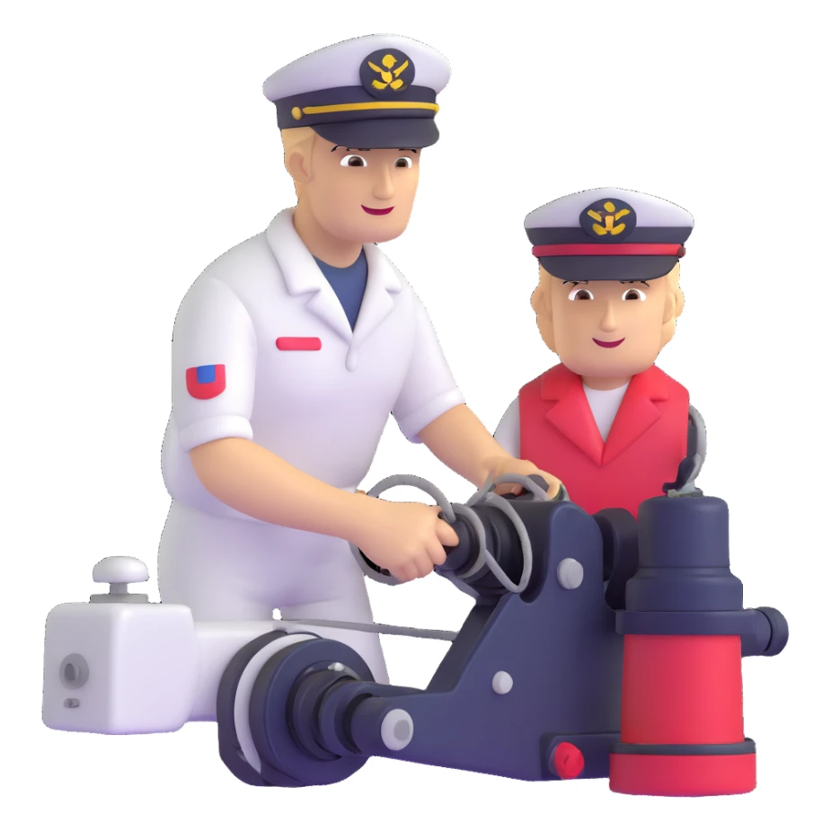 Russian sailor with captain hat operating a winch on oceanography research vessel sticker