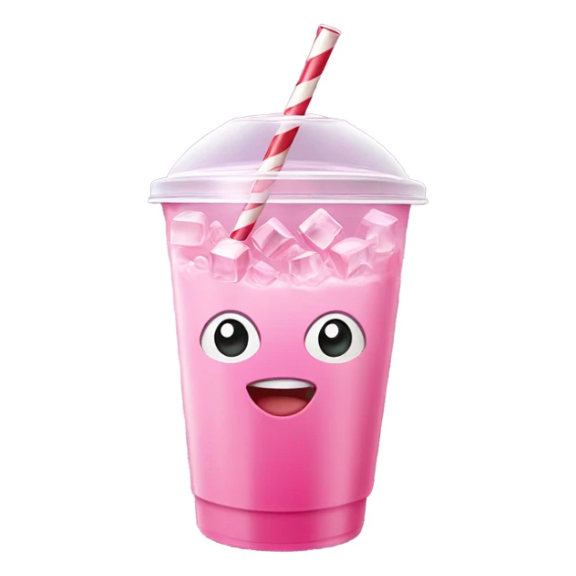Realistic plastic cup and lid with Transluscent pink soda and large ice cubes inside and straw through the top of the lid. sticker