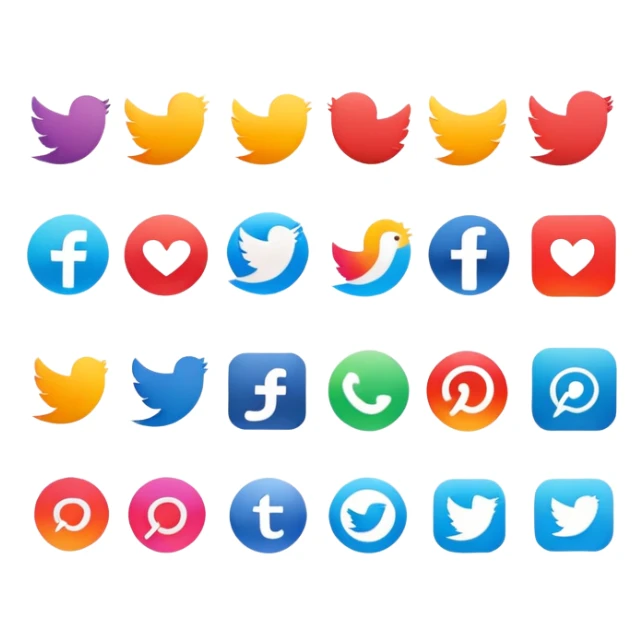 Social media icons collection with likes, shares, and comments symbols sticker