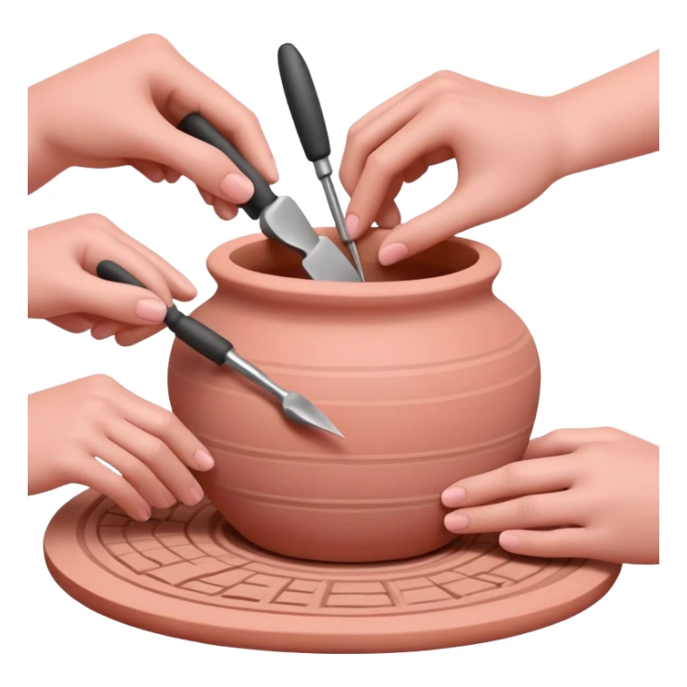 hands using pottery tools to add texture to pink clay, showing various texture tools creating patterns sticker