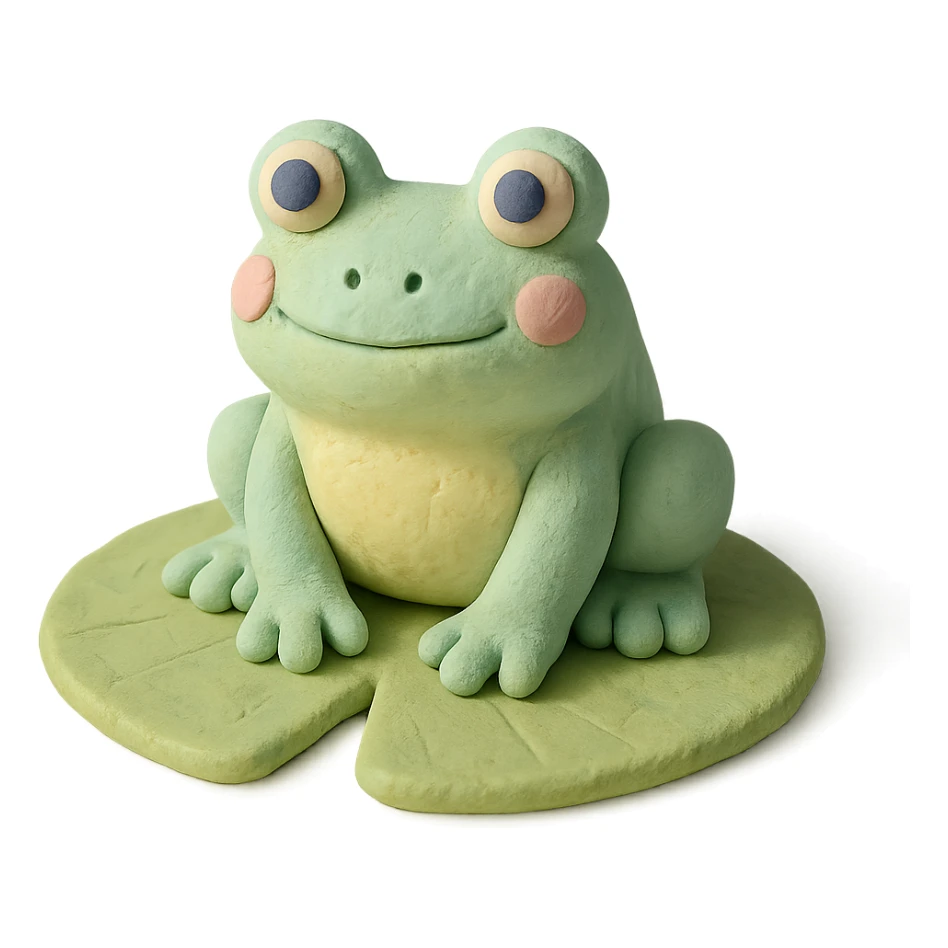 frog sitting on a lily pad in claymation style with visible fingerprints and pastel palette sticker