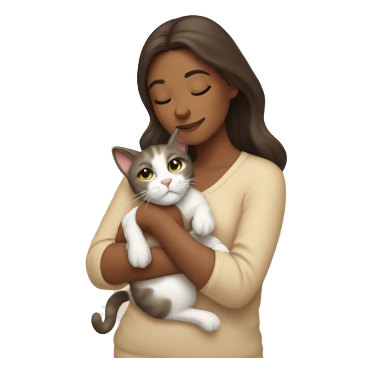 Brunette woman snuggling creamy colored  cat sticker