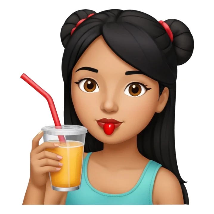 Black hair Latina girl drinking through straw sticker