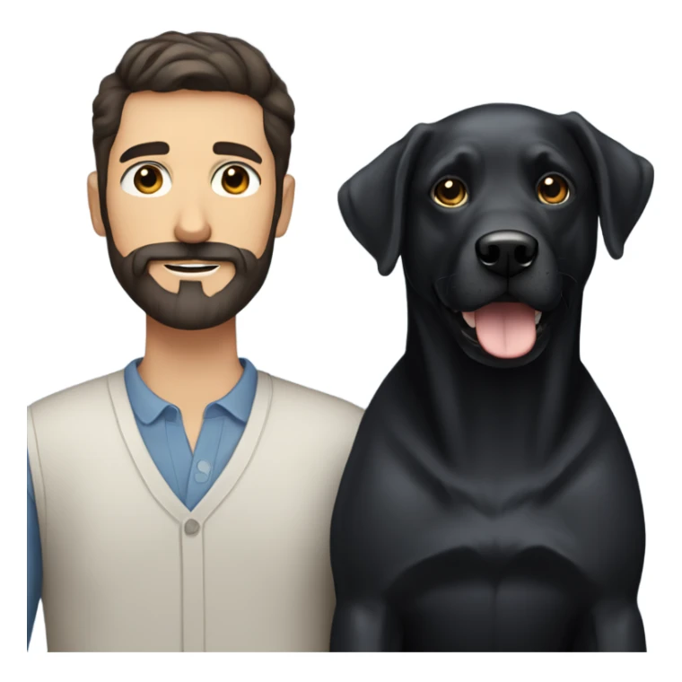 man with dark hair blue eyes beard and mustache holding black Labrador  sticker