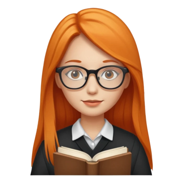 Long Hair Women with Book, Orange straight Hair, glasses

 sticker