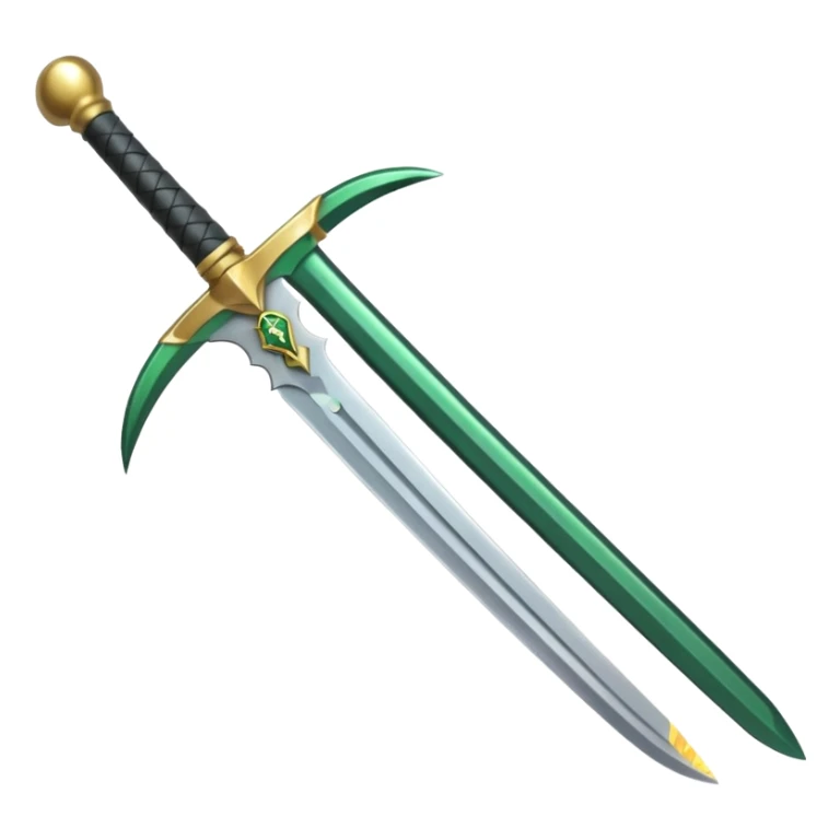 Double-edged arched sword with green color sticker