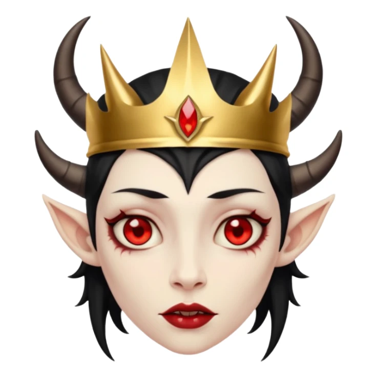 human demon hybrid with red eyes black horns and simple gold grown sticker