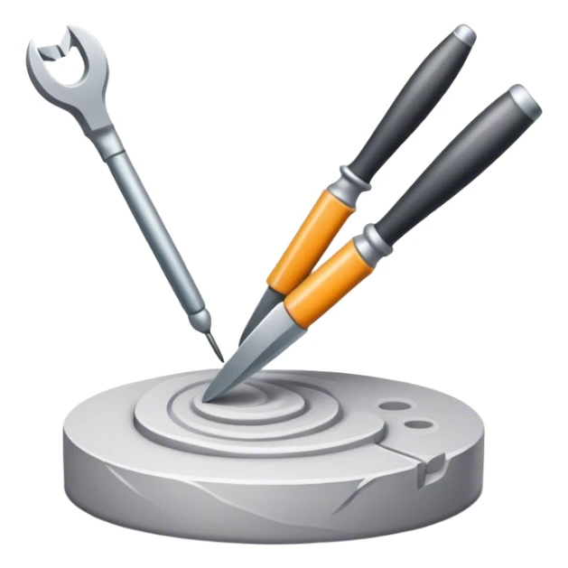 Icon for sculpting, with sculpting tools, sculpture in progress on a textured surface, minimalistic style, clean lines, transparent background. sticker
