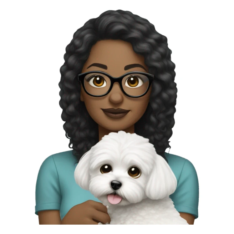 Beautiful woman with black glasses holding white MaltiPoo sticker