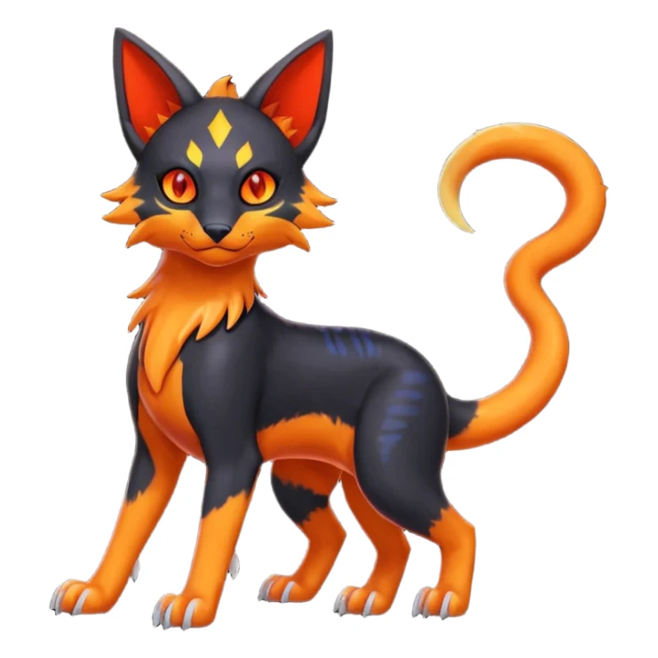 Colorful orange red black yellow Bastet-Salandit-Umbreon-Gatomon-Vernid-Protogen-Digimon-Fakémon-Pokémon-creature  (full body) sticker