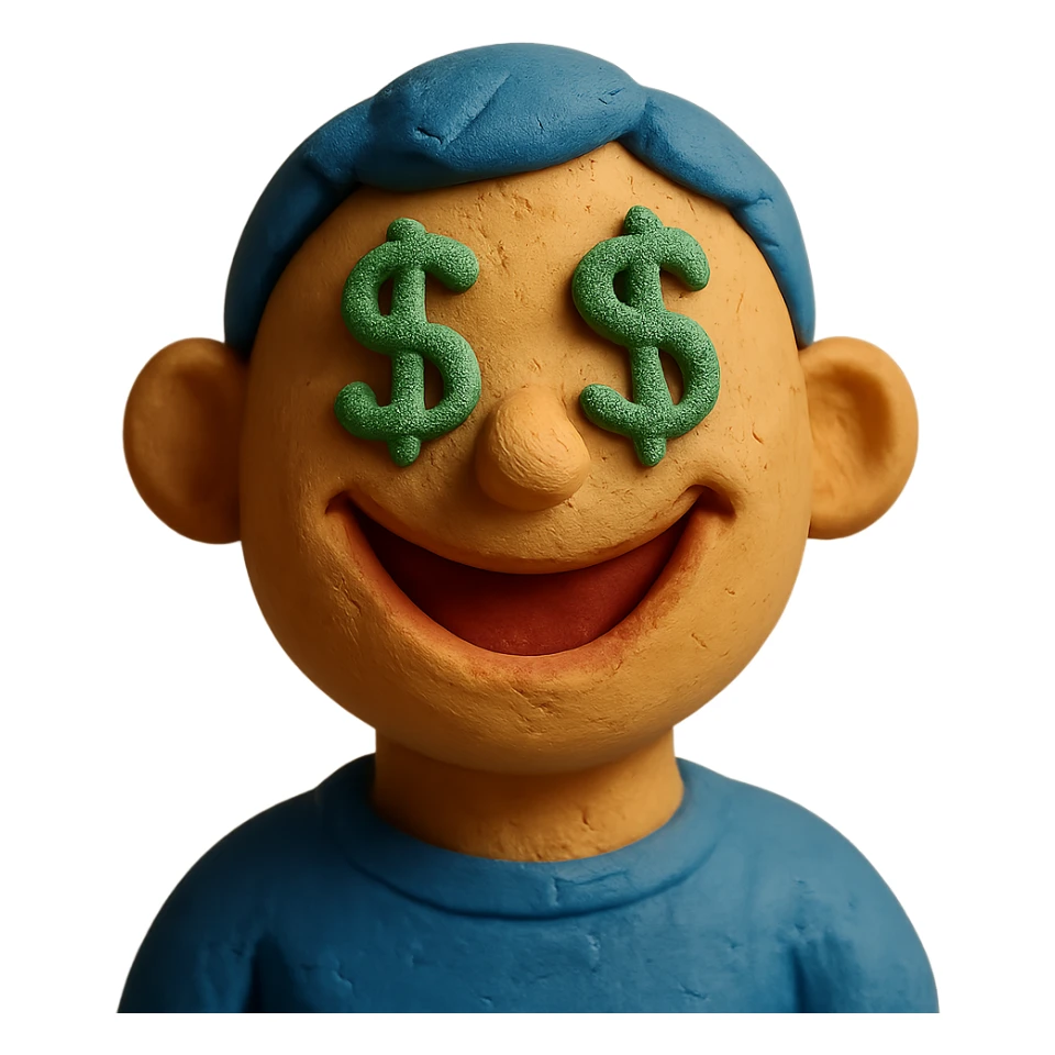 very happy face with dollar signs for eyes sticker