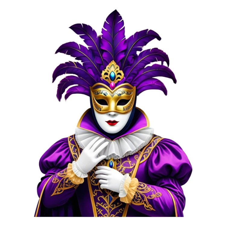 Venice Carnival performer – Cinematic Realistic Venice Carnival Performer, depicted in an opulent, elaborately masked costume with rich textures, vibrant colors, and dramatic, soft lighting, set against the historic backdrop of Venetian canals, capturing the mystery and extravagance of the carnival. sticker