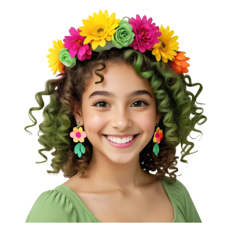 smiling girl with curly hair sticker