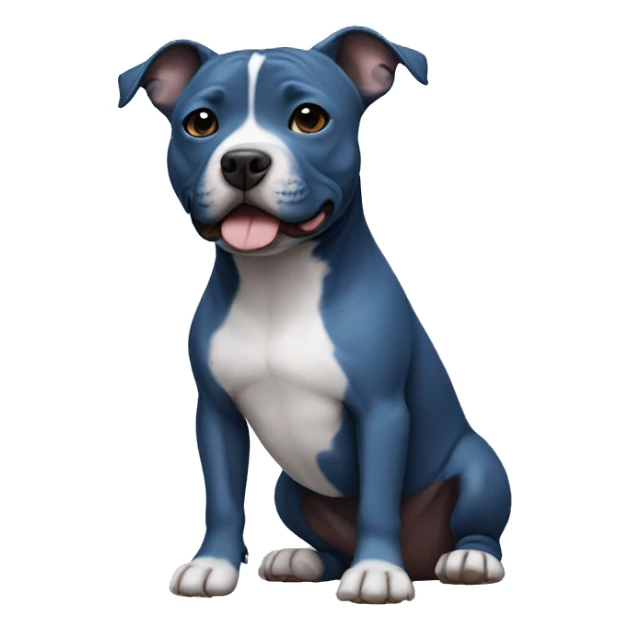 Small blue Staffordshire bull terrier with a white j on his chest sticker