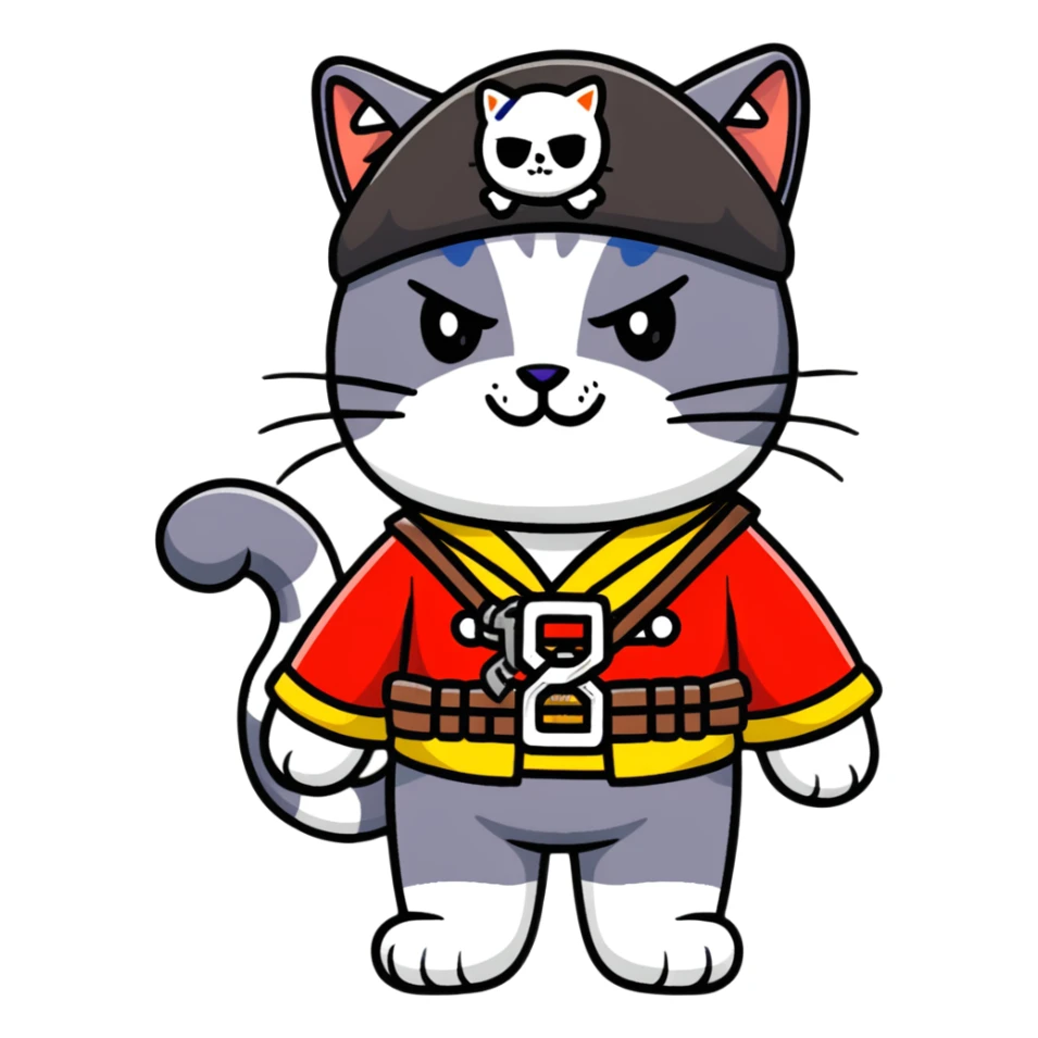 Skibidi cat pirate with Vietnam War gear in a jungle background sticker