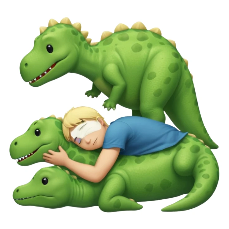 Blond boy sleeping with green pillow with dinosaur sticker