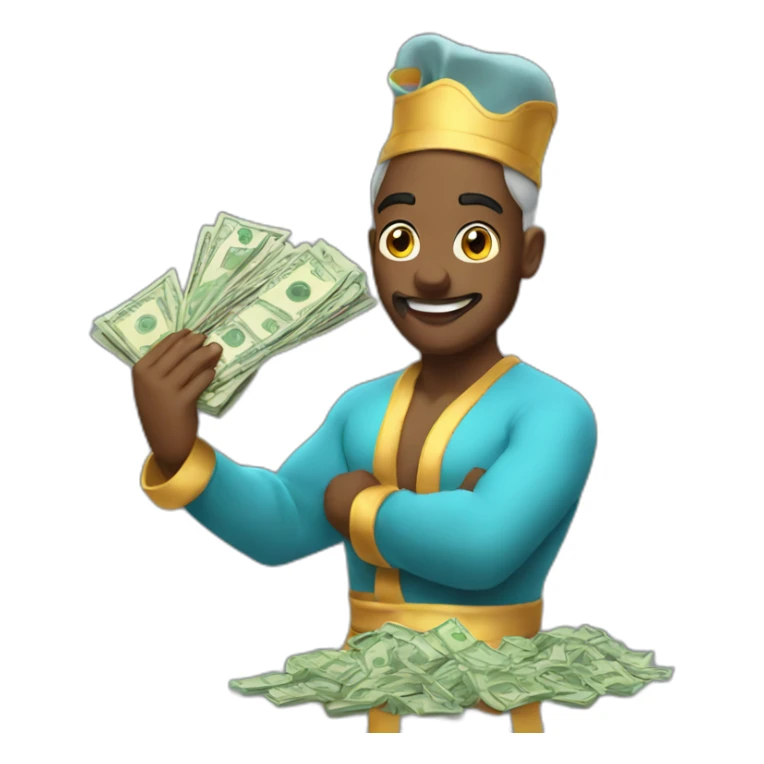 genie holding the big stack of money sticker
