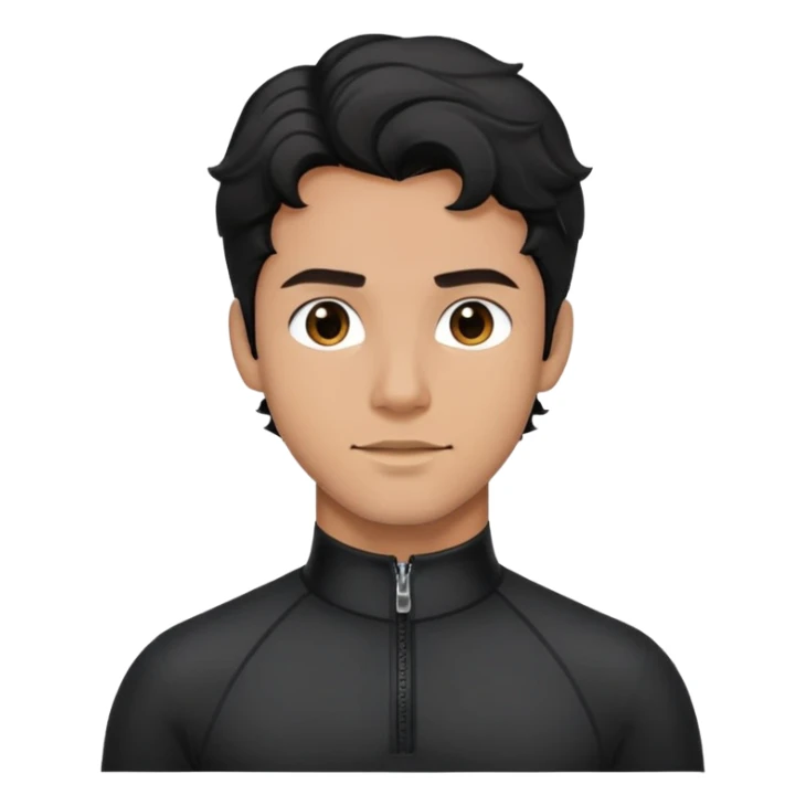 Man with wavy black hair wearing compression black long sleeve zippered collar shirt sticker