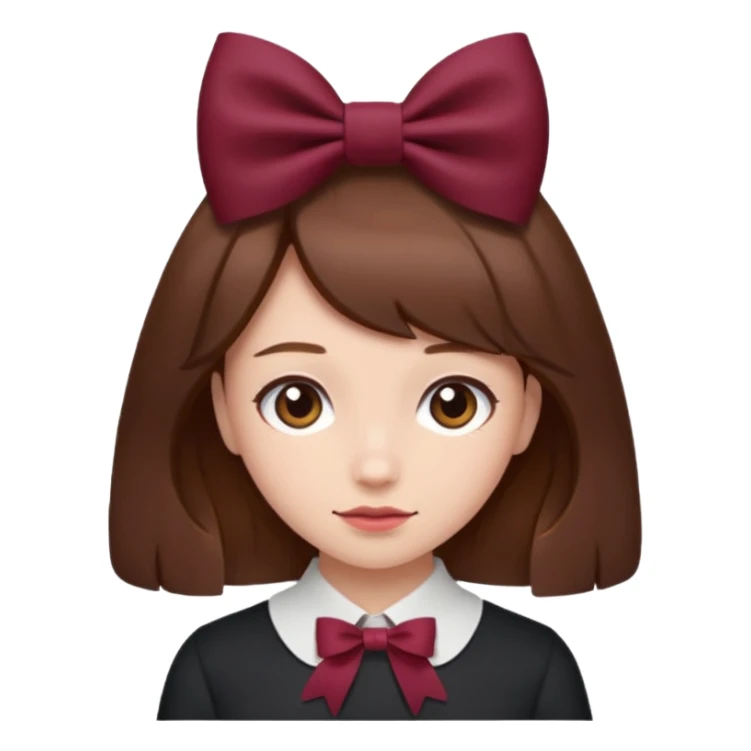 brown open hair from behind with a burgundy bow sticker
