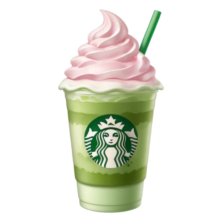 Clear Starbucks cup, no logo, with light pink drink, matcha foam, and whip cream on top sticker