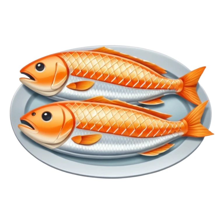 Fish dishes avatar in bright emoji-style illustration. Grilled fish, fillets, and seafood, blue and silver tones, simple shapes, flat design, fresh and flavorful. sticker