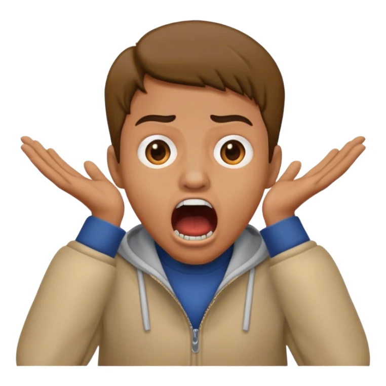 mouth open scared face with 2 hand on face, with clothes sticker