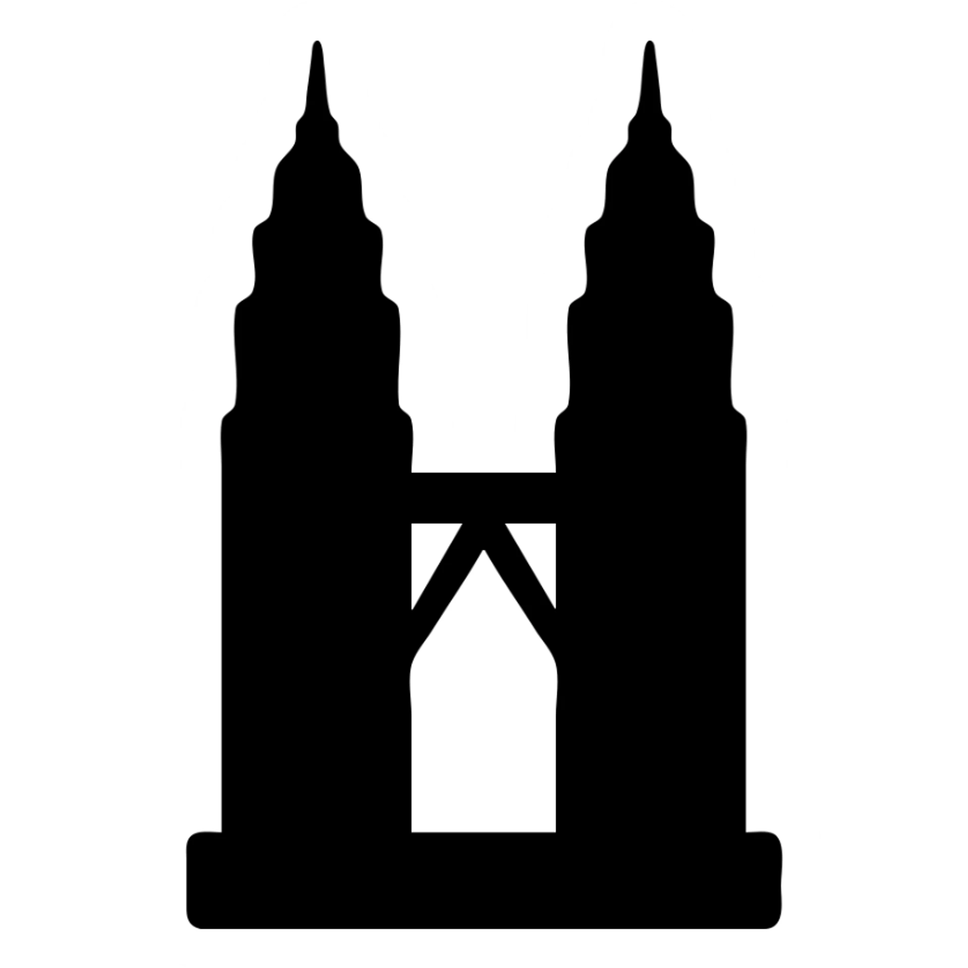 solid filled icon of the Petronas Towers with a slight perspective, suitable for slides sticker