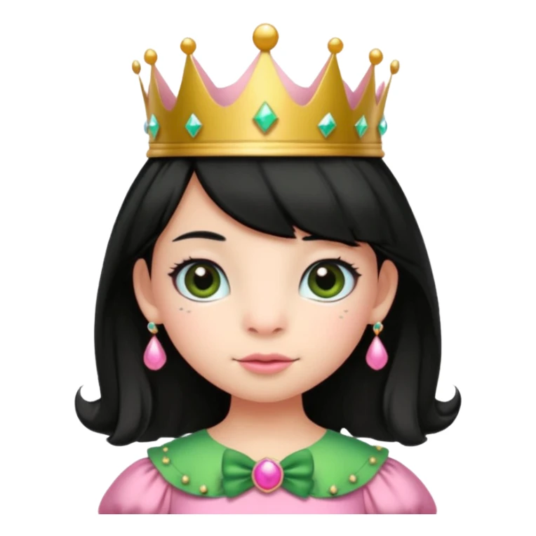 frog with black hair and short bangs with a crown pink bow and pink princess dress sticker