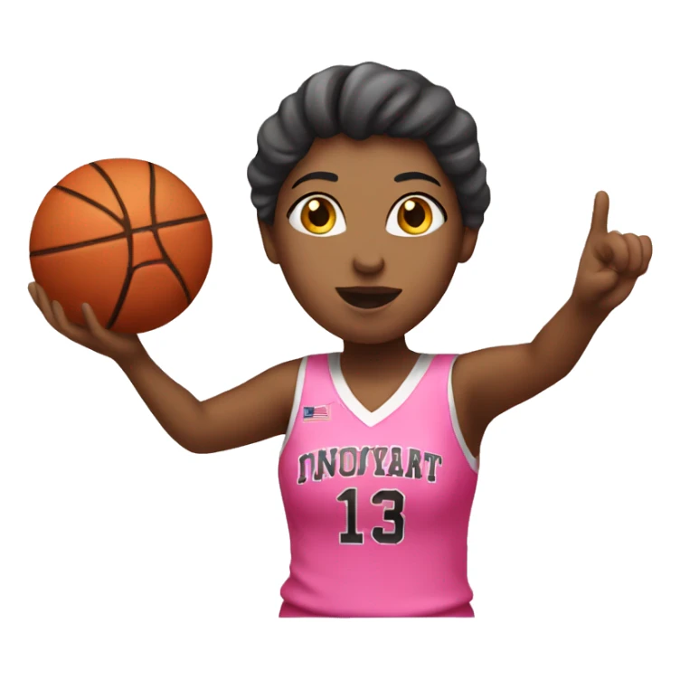 a female shooting a basketball wearing pink sticker