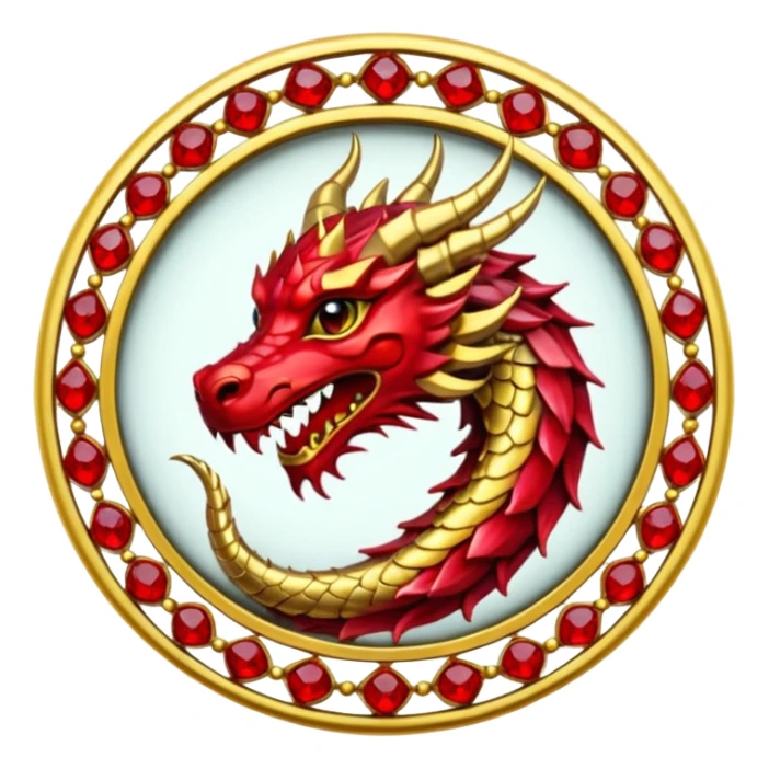Golden Dragon crest/brosch in a circle with red gems sticker