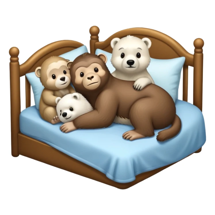 A monkey an otter and a polar bear in a bed sticker