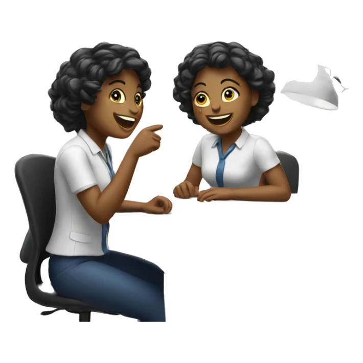 Two girls laughing at work desk  sticker