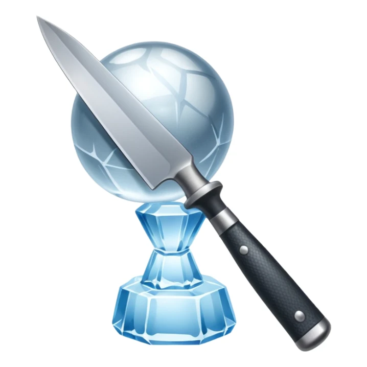 The knife is only visible from above, its tip showing from behind the ice ball. sticker