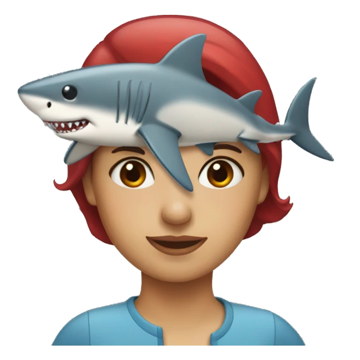 a woman with a shark on her head  sticker