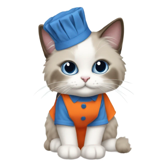 Blue point Ragdoll cat wearing an orange apron  sticker