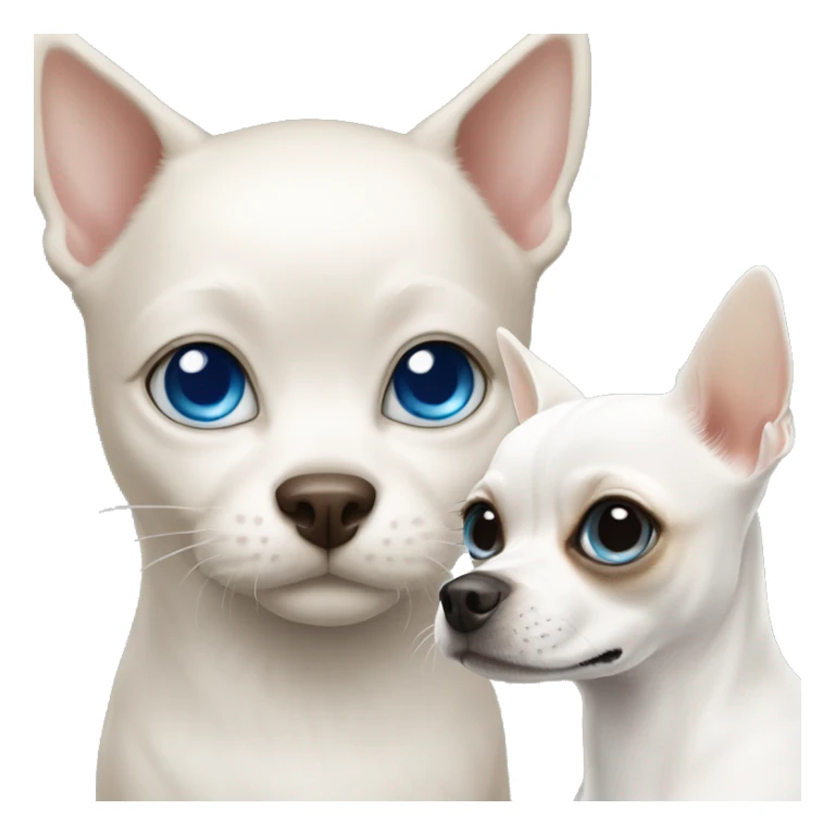 white cat with blue eyes standing next to tan chihuahua with dark eyes  sticker