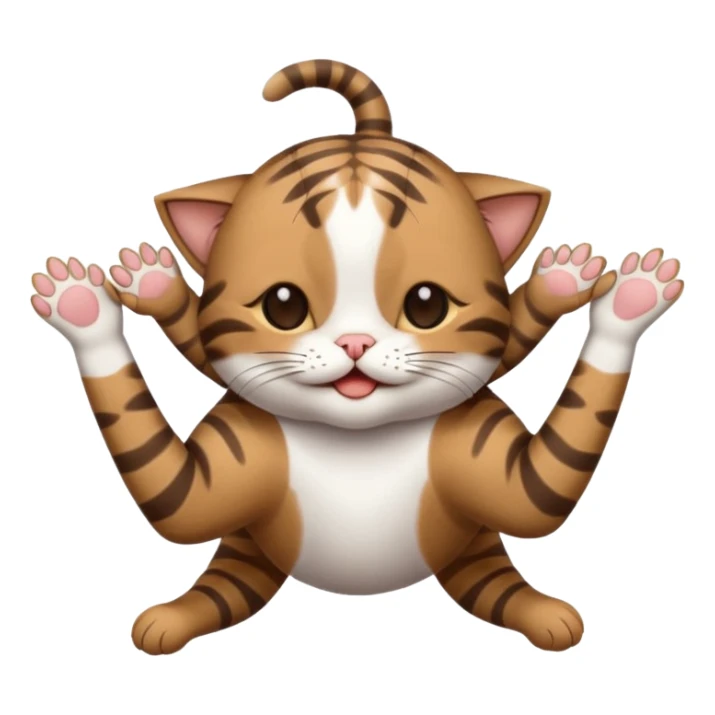 dark brown tabby and white small cat in funny positions upside down with paws covering eyes sticker