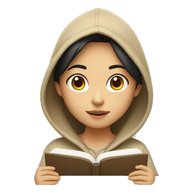  a  asian girl wearing beige hoodie, studying sticker