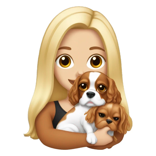 White girl blond hair holding cavalier King Charles  sticker