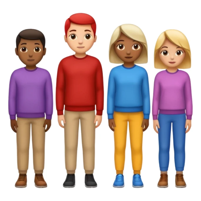 A row of five people standing one behind the other, all facing to the right sticker