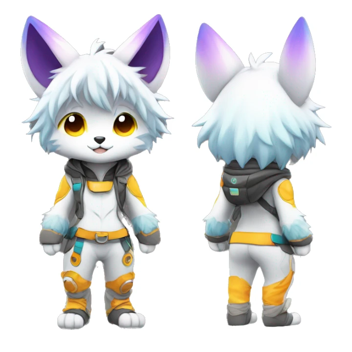 shiny, colorful, gradient, Kemono-style, Chibi, Anthro-Fur-Sona-Fakémon, techwear, Full Body sticker