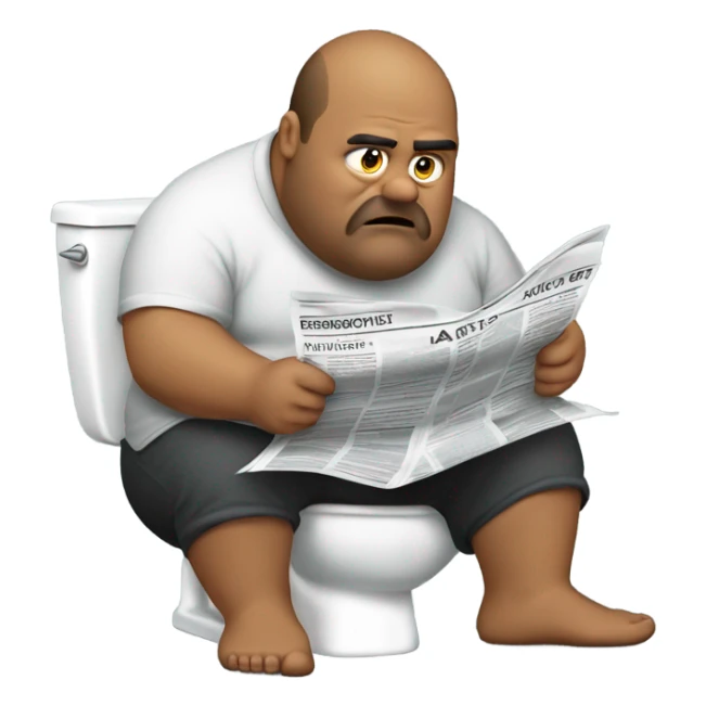 fat guy sitting on toilet reading newspaper sticker