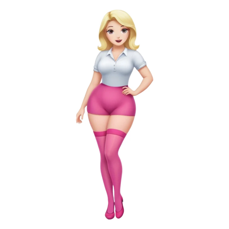 Curvy blonde female character with pink stockings, stylish pose sticker
