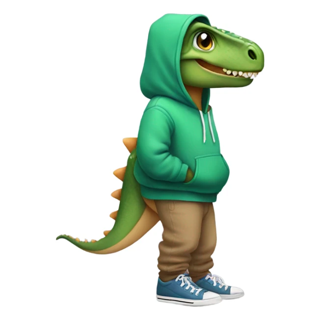 Dinosaur wearing shoes with a hoodie and pants sticker