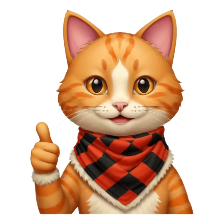 Cat smiling and giving thumbs up, wearing red Checkered Triangle scarf sticker