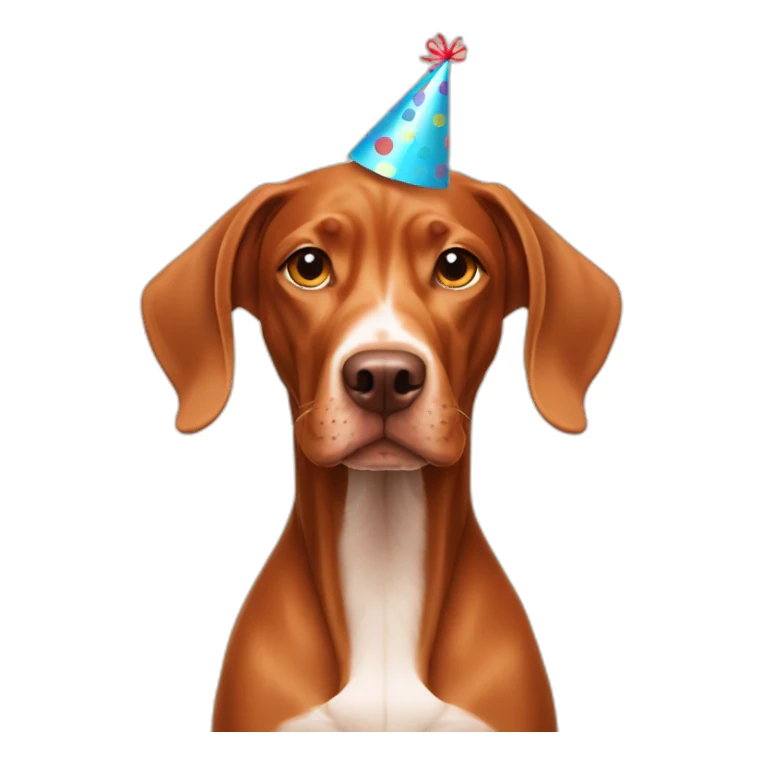 Vizsla dog with birthday head sticker
